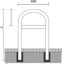 Technische Ansicht: Anlehn-/Absperrbügel mit Querholm, zum Einbetonieren (Art. 449.65)