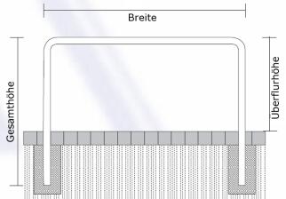 Technische Ansicht: Maße Anlehn/Absperrbügel -Sylt- zum Einbetonieren (Art. 18314)