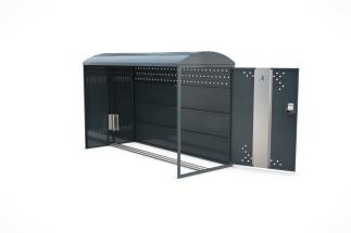 BikeBox 1 B Anbaueinheit, Bogendach, aus Stahlblech, modulare Bauweise