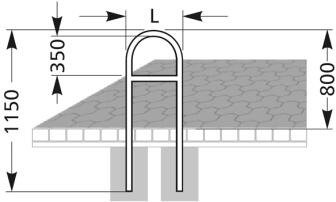 Technische Ansicht: Anlehnbügel -Typ 9500- ø 48 mm aus Stahl, Breite 350 mm (Art. 9520)