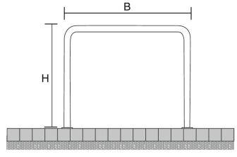 Technische Ansicht: Anlehn-/Absperrbügel -Sylt- aus Stahl, Höhe 1000 mm, zum Aufdübeln (Art. 448.52)